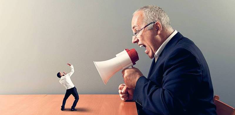 senior boss screaming at small businessman