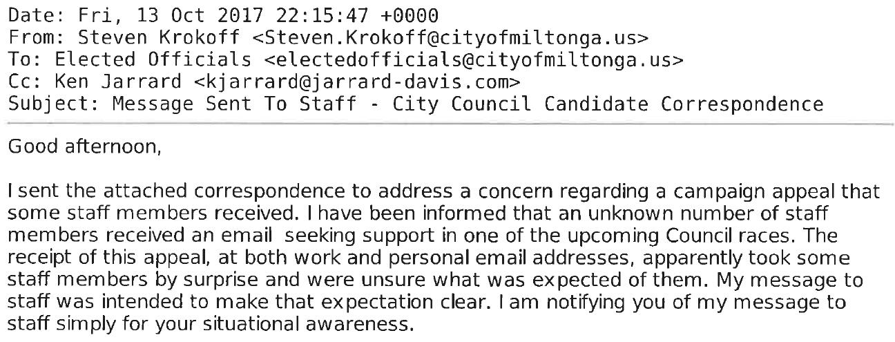 Email About Campaign Appeal To Staff